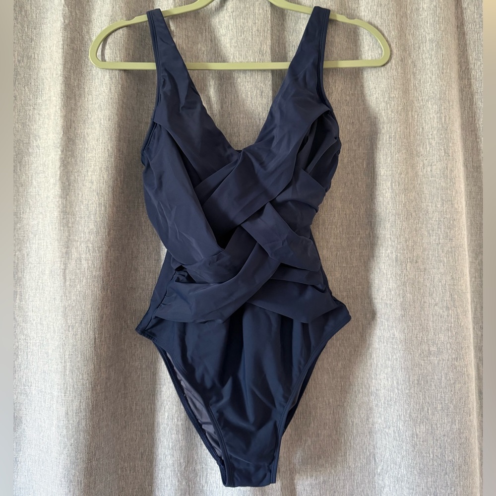 Cupshe Tummy Control Navy One-Piece Swimsuit NWT